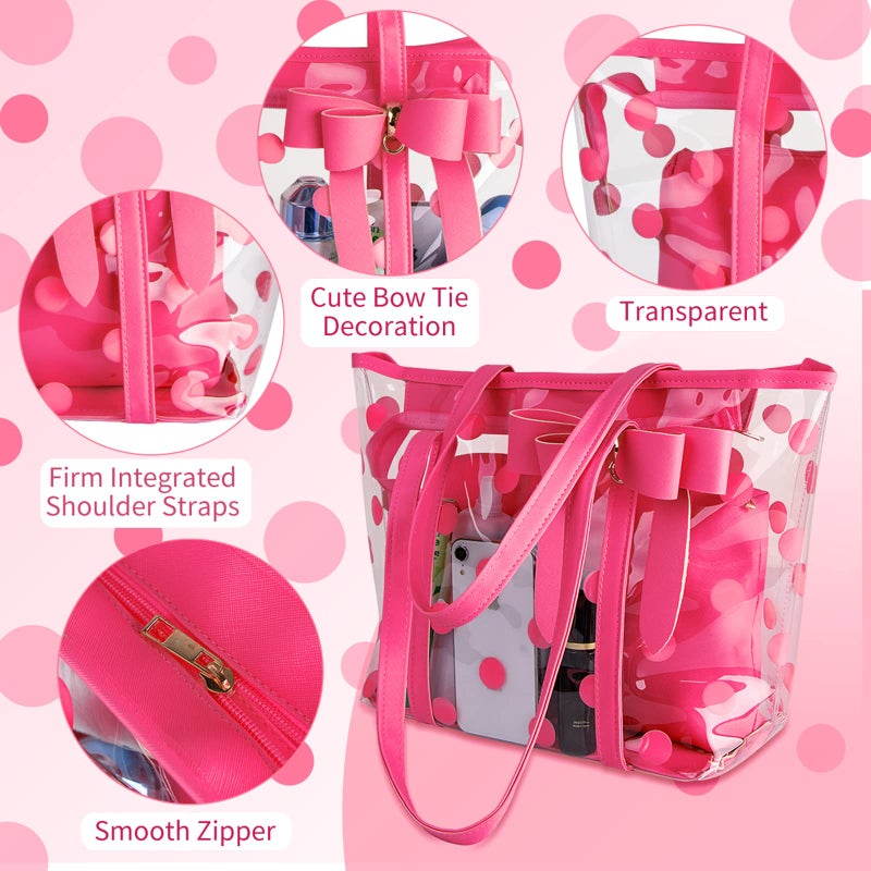 PG6 Women Waterproof PVC Clear Tote Bags Shoulder Handbag Beach Bag Shopping Work Bag - Image 4